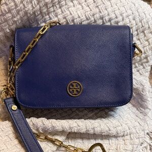 Tory Burch Navy Saffiano Leather Crossbody with Gold Hardware